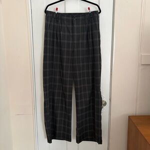 Madewell Harlow Plaid Wide-Leg Pant, Dark Pavement